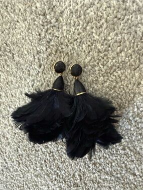 BaubleBar Black Feather Drop Earrings with Gold Accents